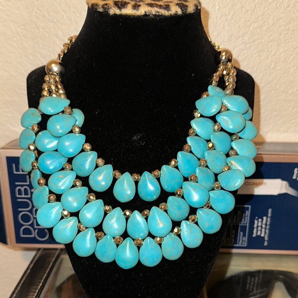 Chico's Blue Bib Necklace with Glossy Beads